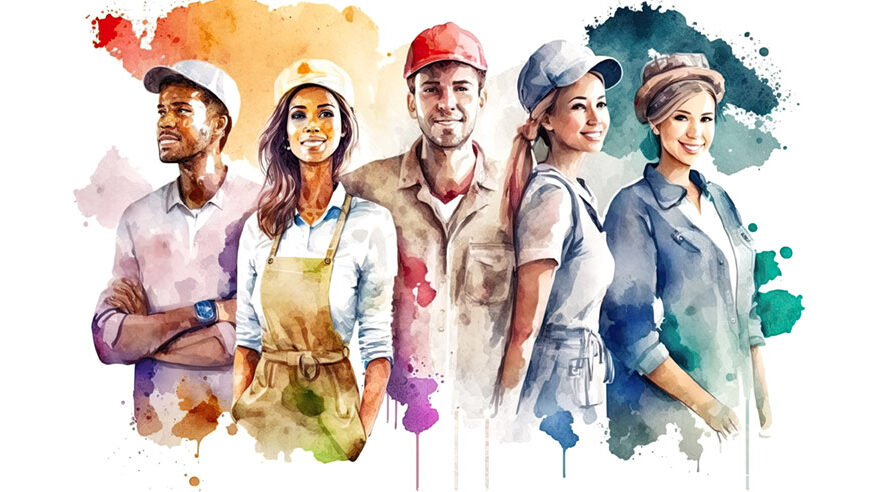 Illustration of a diverse team of workers